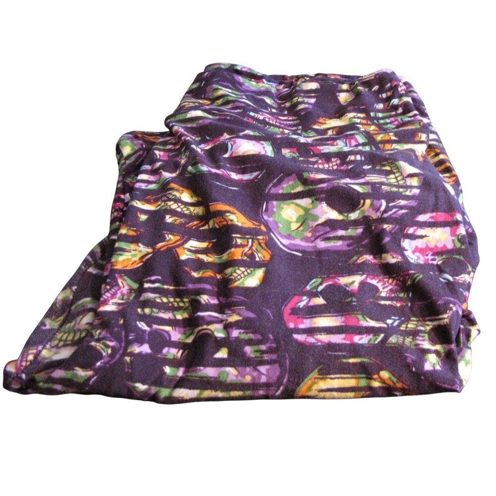 LuLaRoe TC2 Purple Orange Green Skull Leggings Halloween